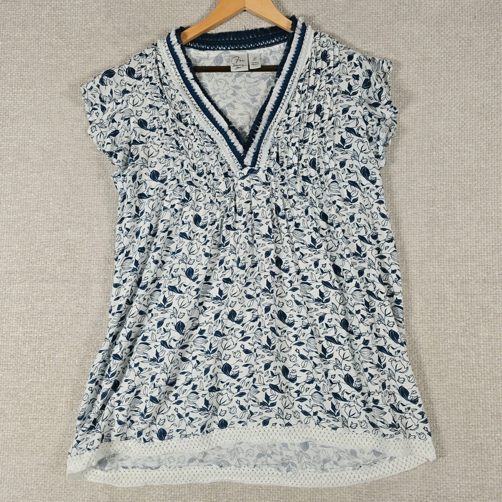 Goa Beachwear‎ by Japna Womens Blue Floral V-Neck Tunic Top Crochet Trim Medium